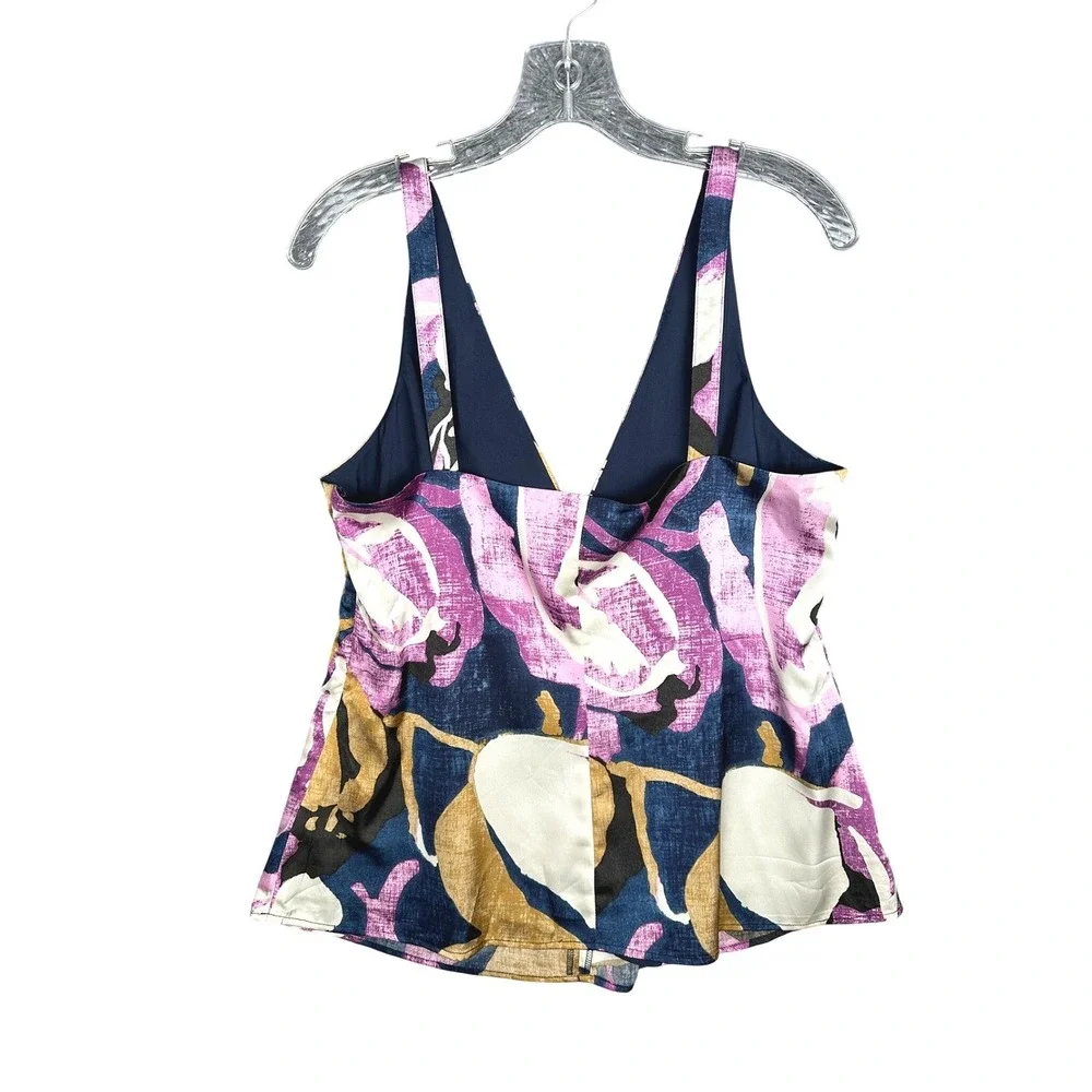 Banana Republic Floral Camisole Women L Purple Gold V-Neck Satin Side Zip Top - Picture 4 of 10